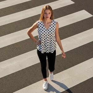 Polka Dot Sleeveless Top - Black and White